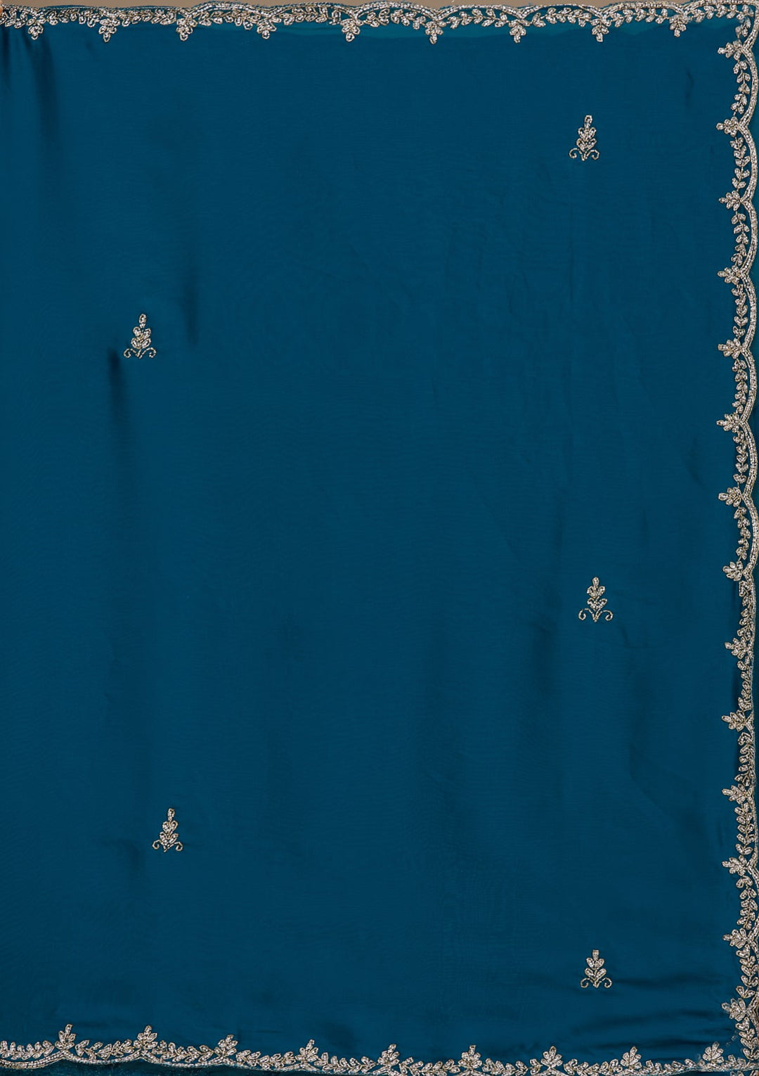 Peacock Blue Cutdana Satin Saree_koskii