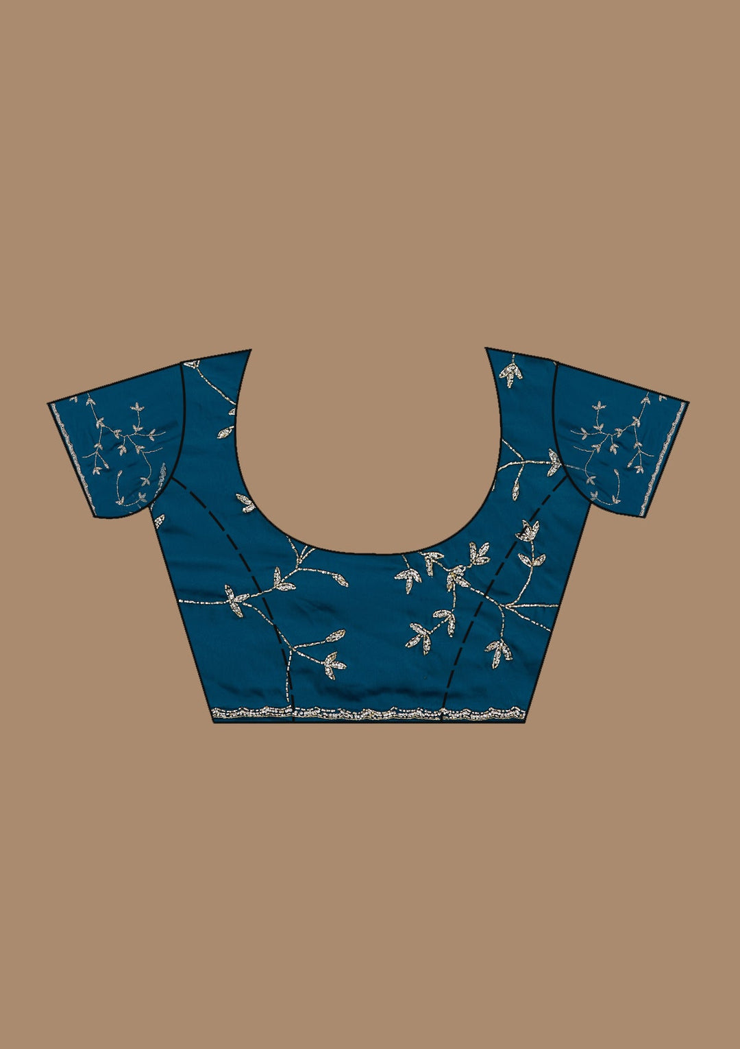 Peacock Blue Cutdana Satin Saree_koskii