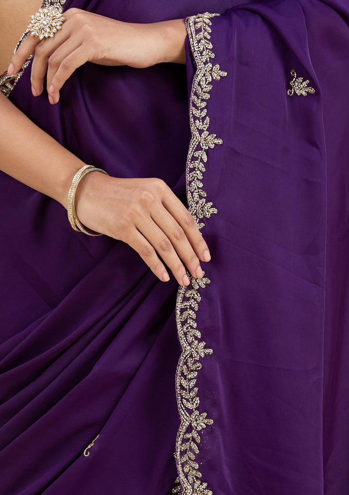 Purple Cutdana Satin Saree_koskii