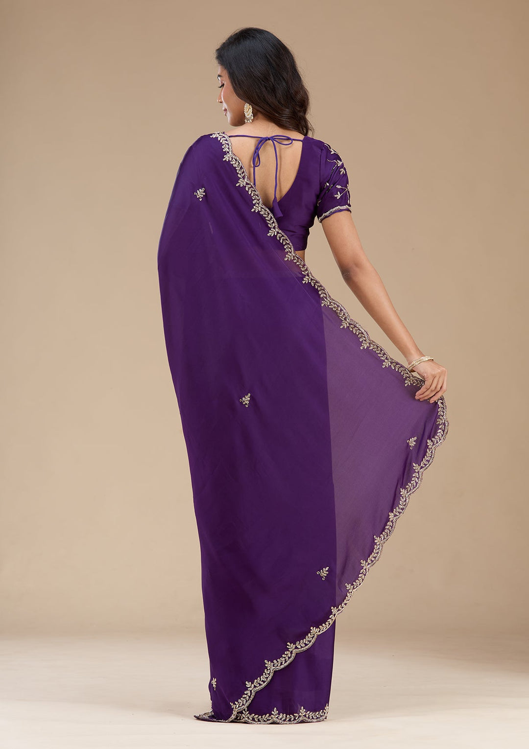 Purple Cutdana Satin Saree_koskii