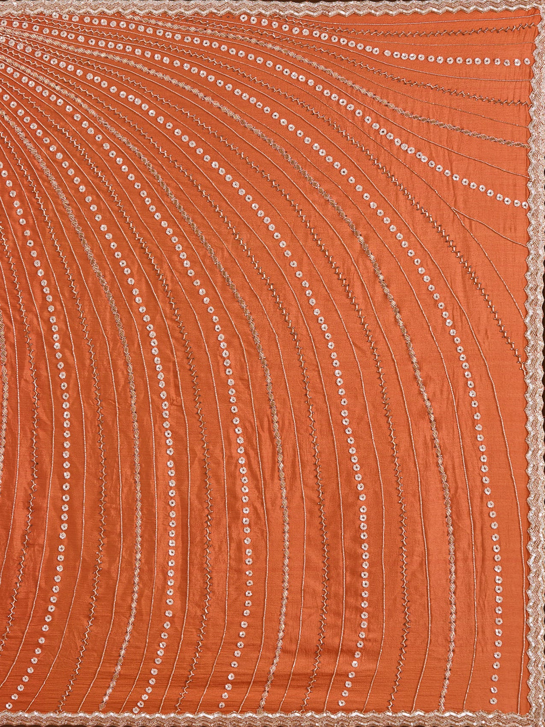 Orange Aariwork Satin Saree-Koskii