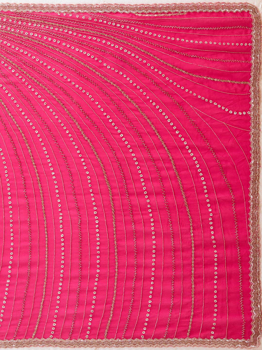 Rani Pink Aariwork Satin Saree-Koskii