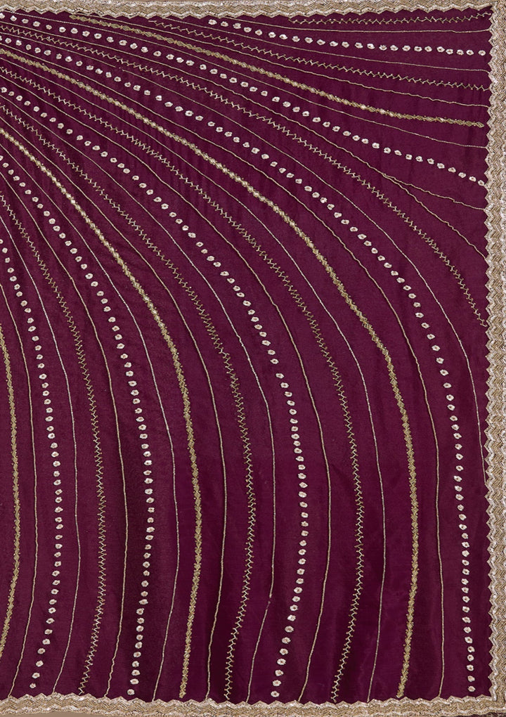 Wine Aariwork Satin Saree_koskii