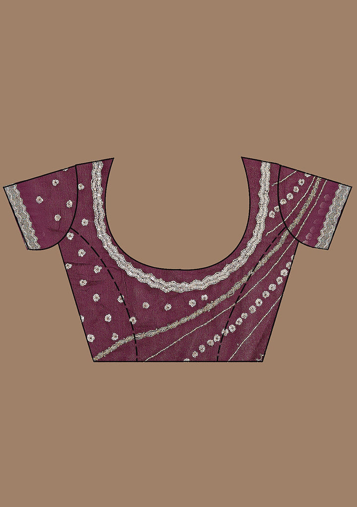 Wine Aariwork Satin Saree_koskii