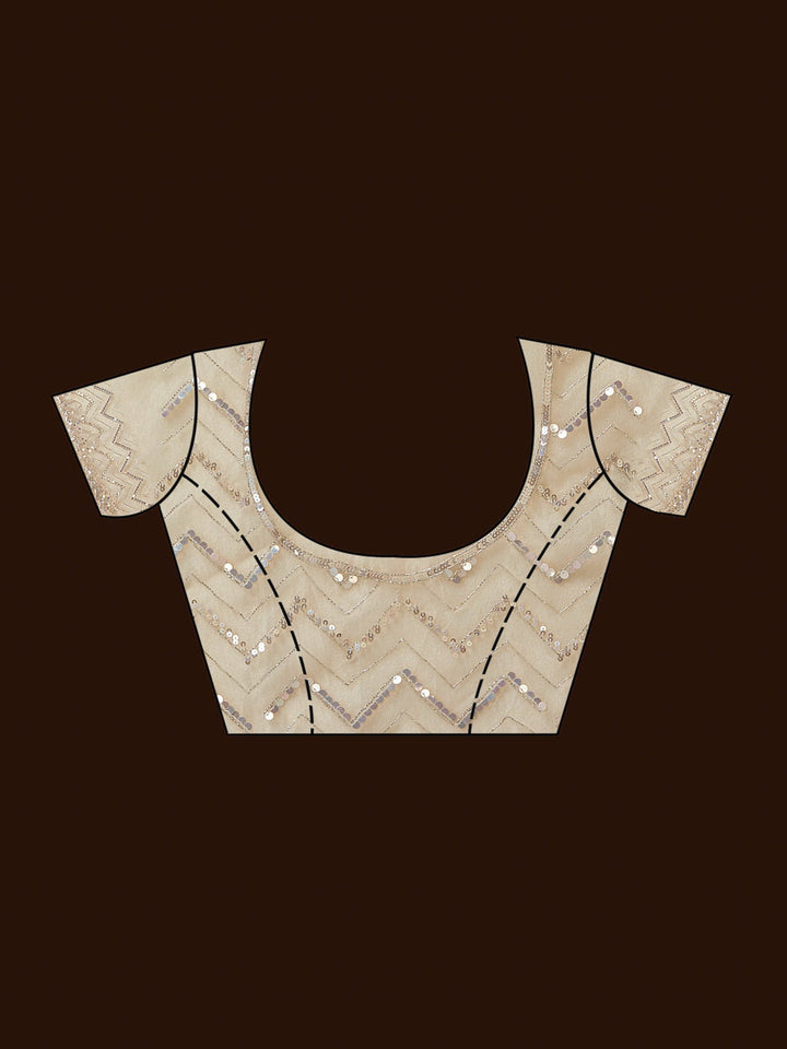 Beige Sequins Net Saree-Koskii