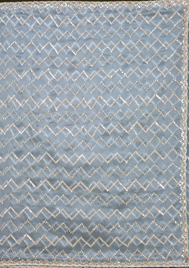 Light Grey Sequins Organza Saree