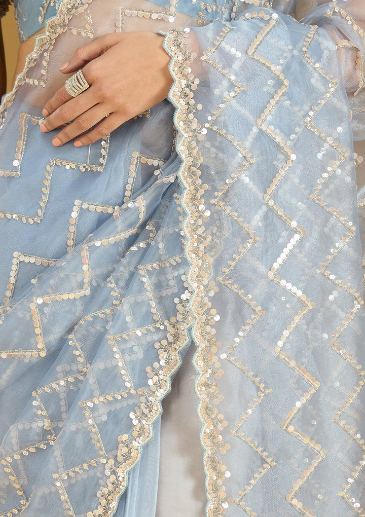 Light Grey Sequins Organza Saree