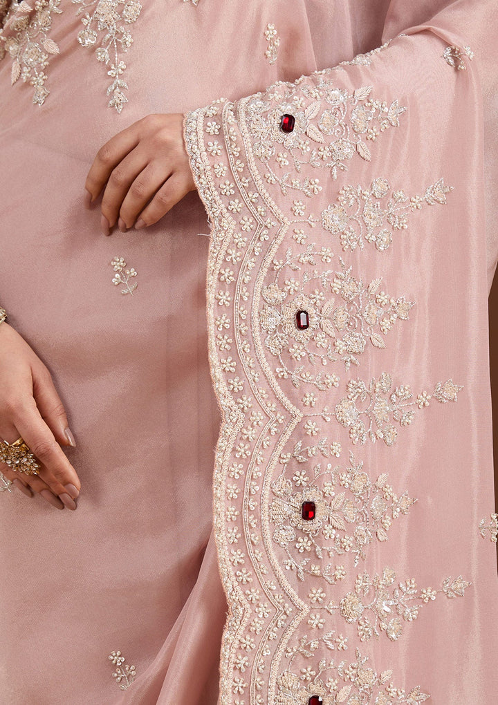 Light Peach Cording Tissue Saree-koskii