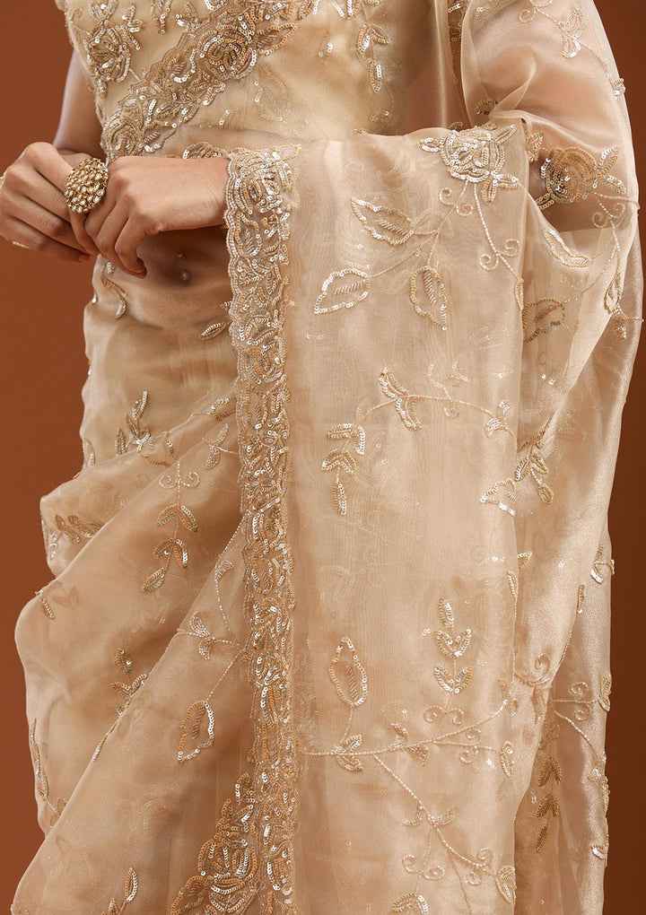 Beige Aariwork Satin Saree-koskii