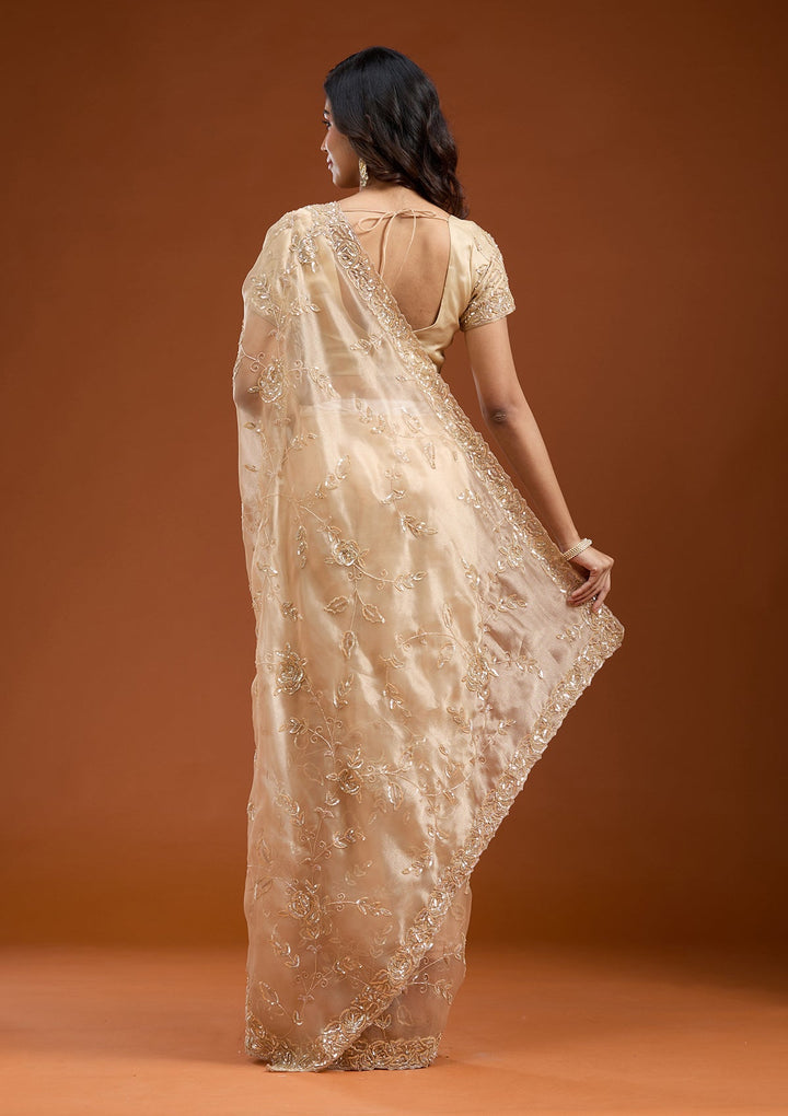 Beige Aariwork Satin Saree-koskii