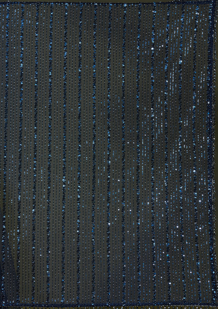 Navy Blue Sequins Net Saree
