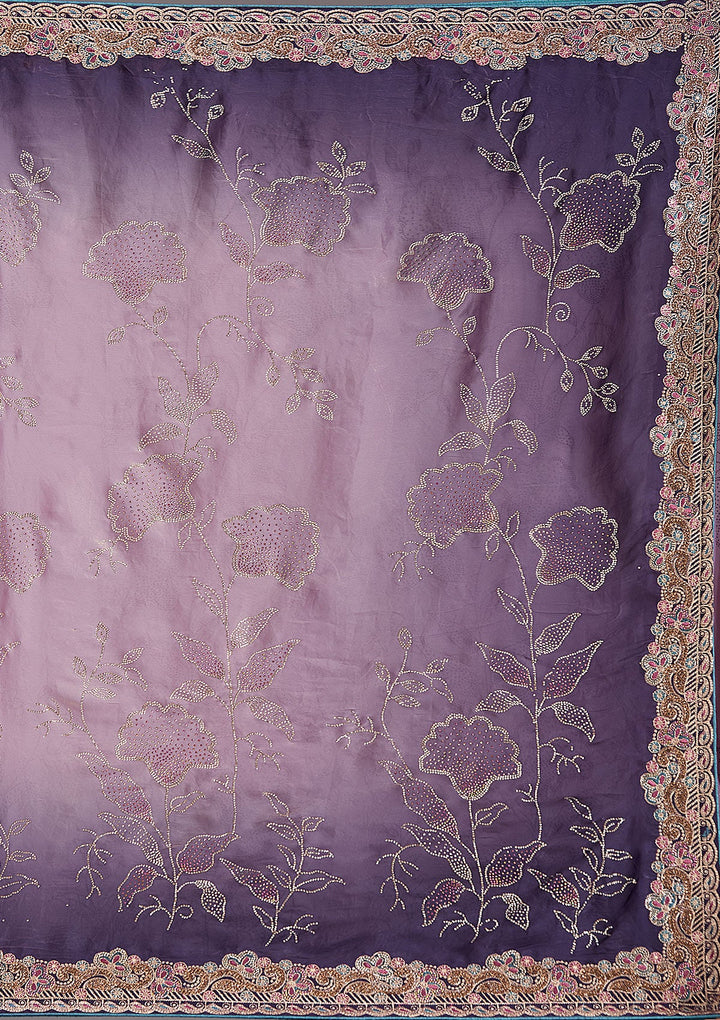 Purple Stonework (Gold) Tissue Saree_koskii