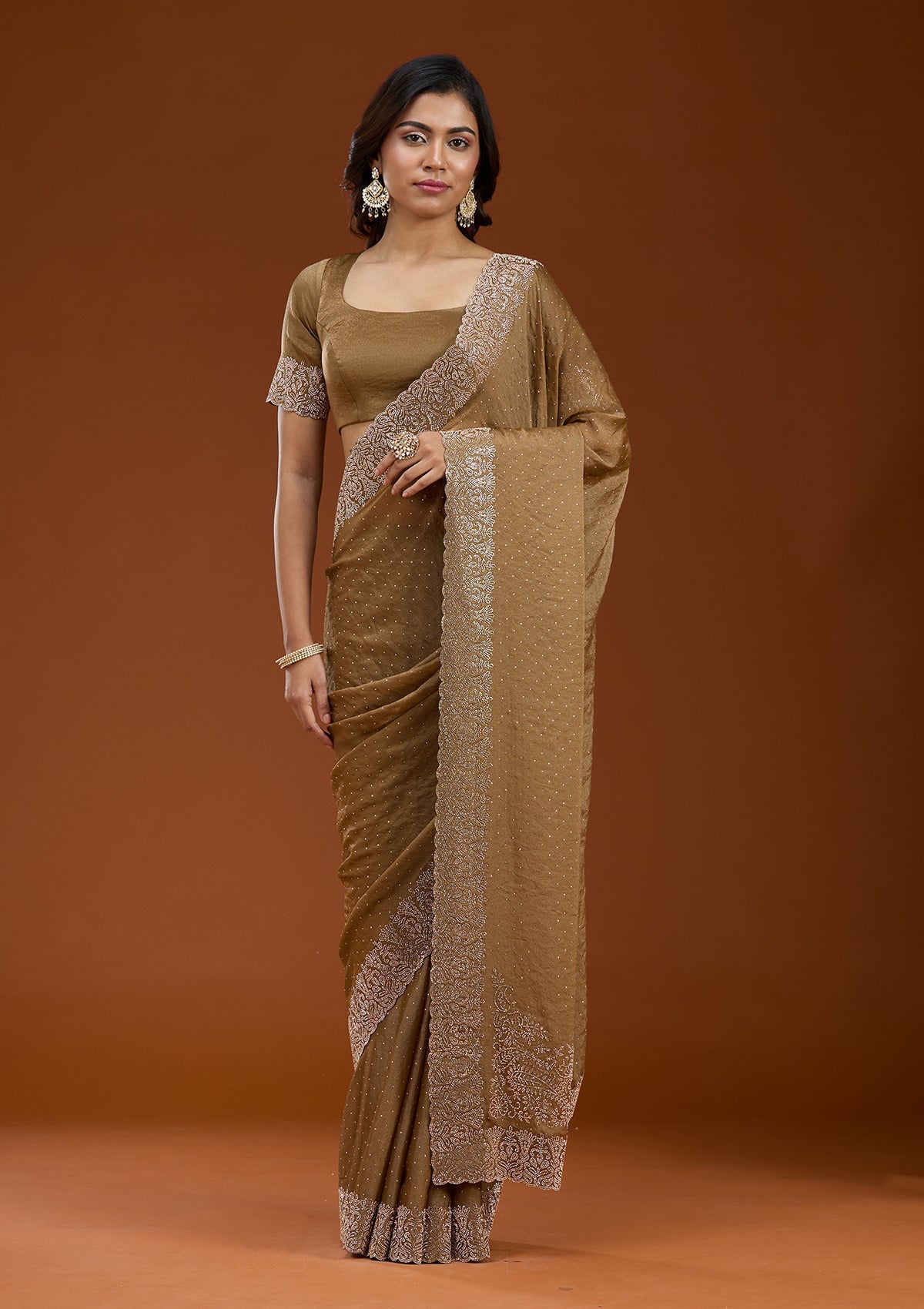 Brown Zariwork (Gold) Georgette Saree_koskii