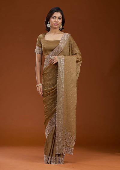 Brown Zariwork (Gold) Georgette Saree_koskii
