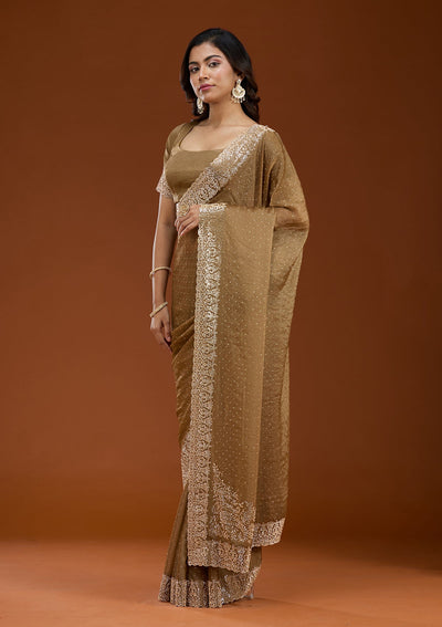 Brown Zariwork (Gold) Georgette Saree_koskii