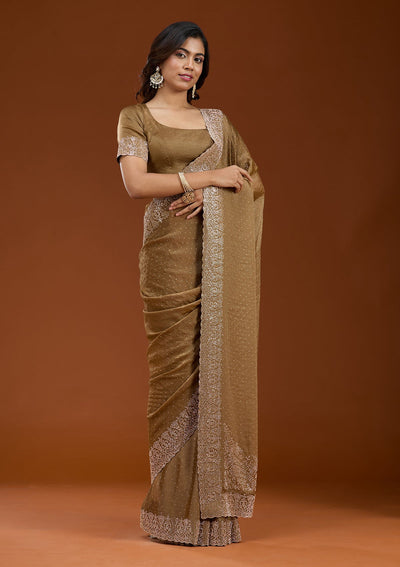 Brown Zariwork (Gold) Georgette Saree_koskii