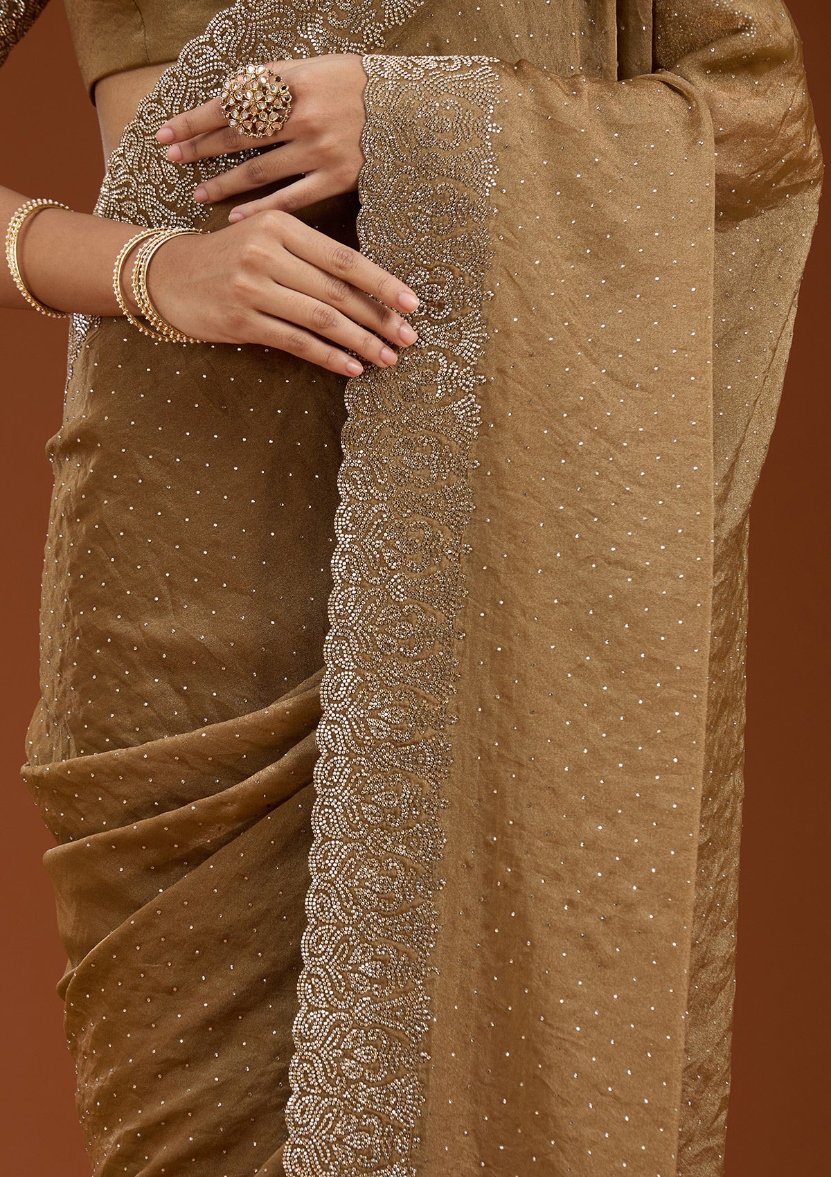 Brown Zariwork (Gold) Georgette Saree_koskii