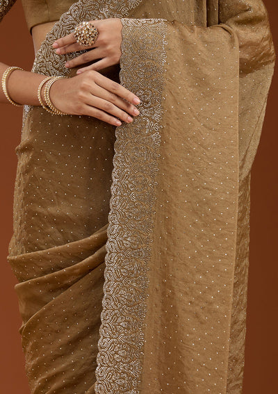 Brown Zariwork (Gold) Georgette Saree_koskii
