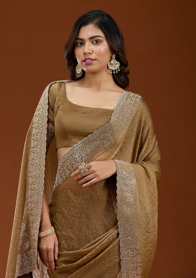 Brown Zariwork (Gold) Georgette Saree_koskii