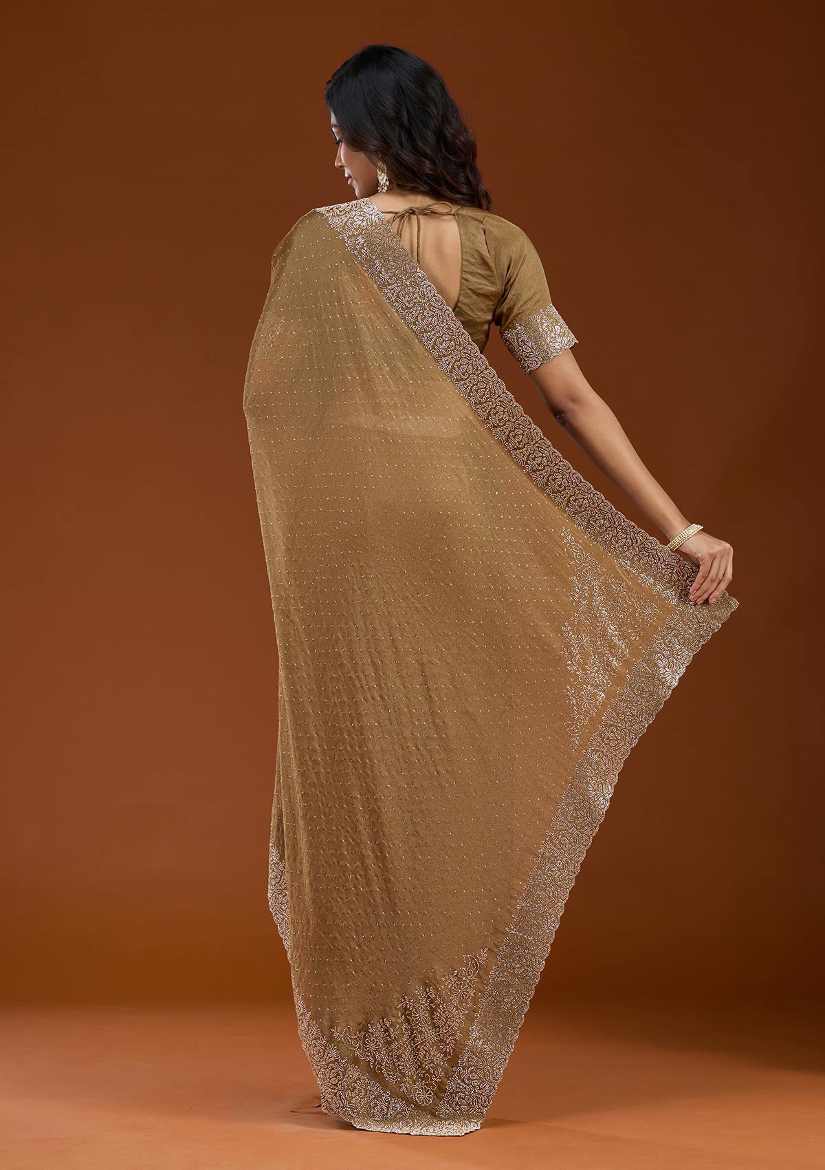 Brown Zariwork (Gold) Georgette Saree_koskii