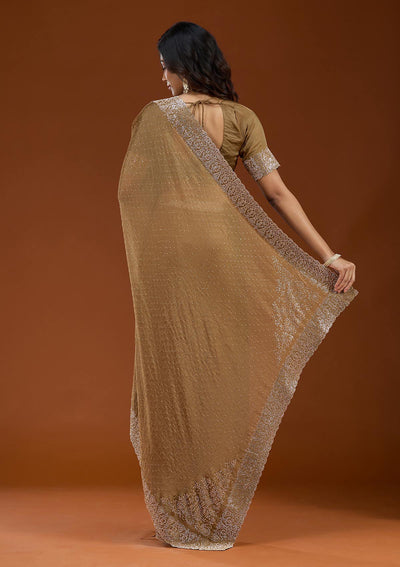 Brown Zariwork (Gold) Georgette Saree_koskii