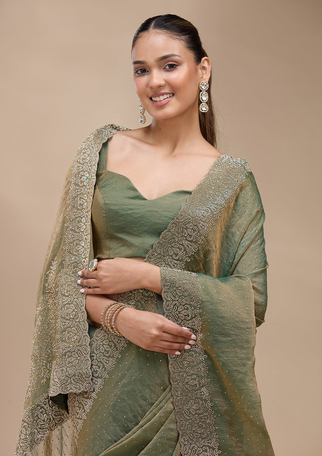 Sea Green Zariwork (Gold) Georgette Saree