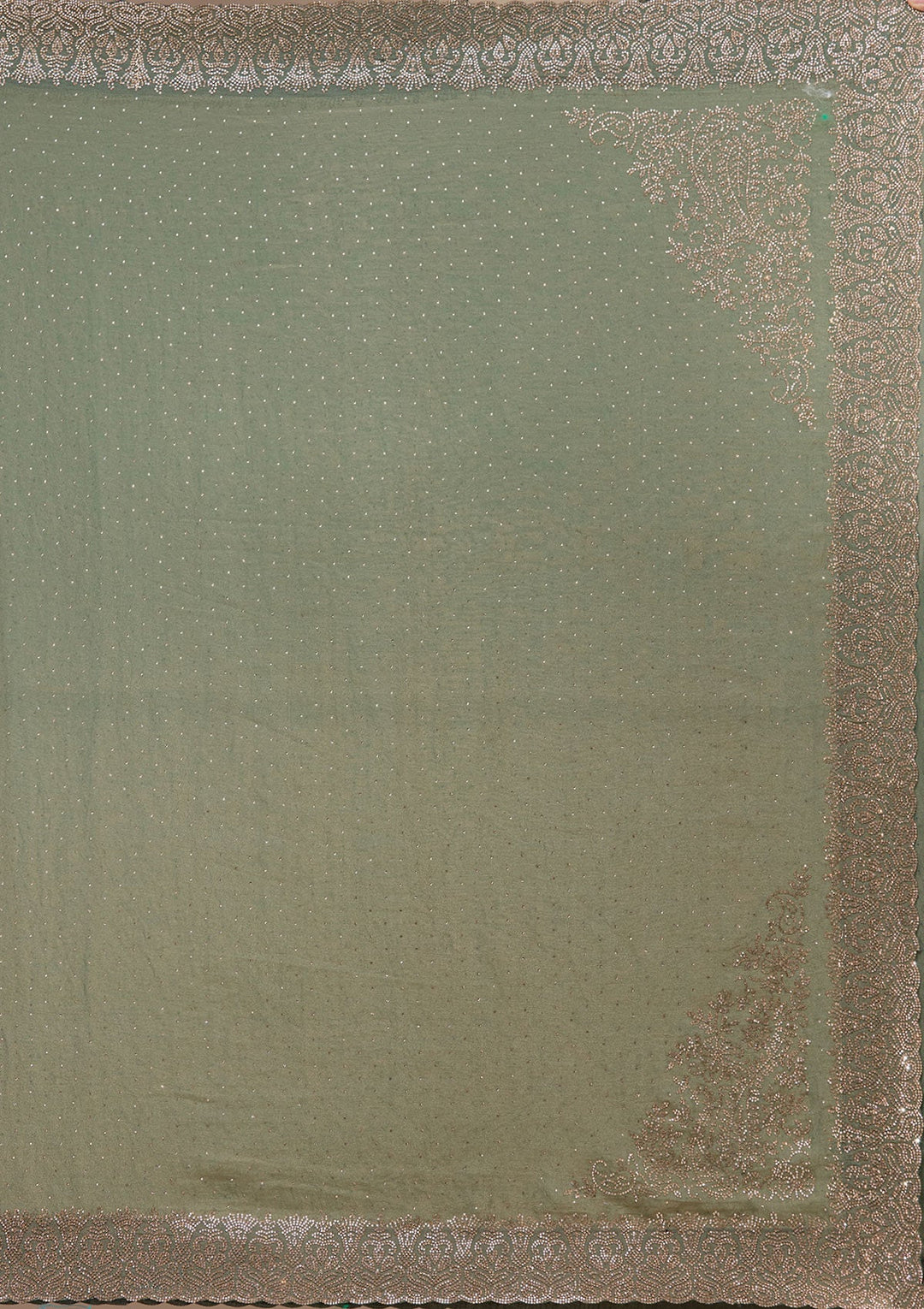 Sea Green Zariwork (Gold) Georgette Saree