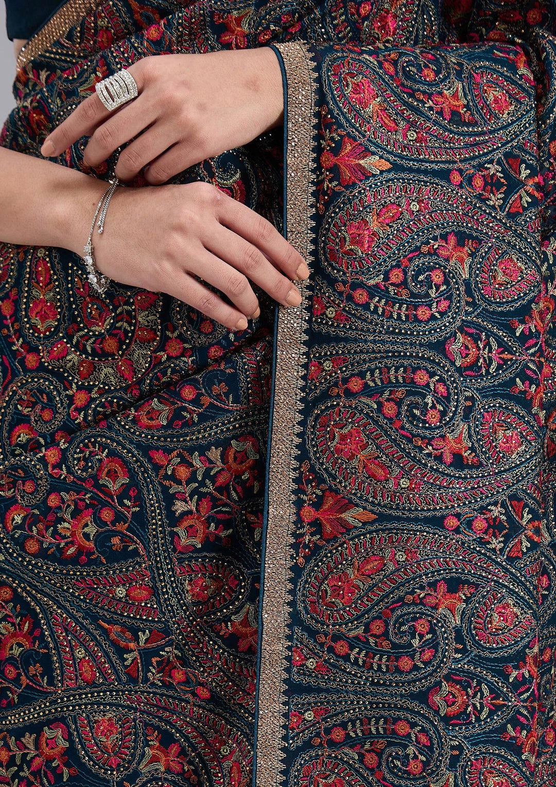 Peacock Blue Stonework (Gold) Georgette Saree_koskii