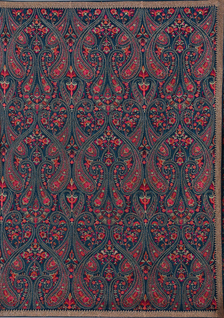 Peacock Blue Kashmiri Georgette Saree_koskii