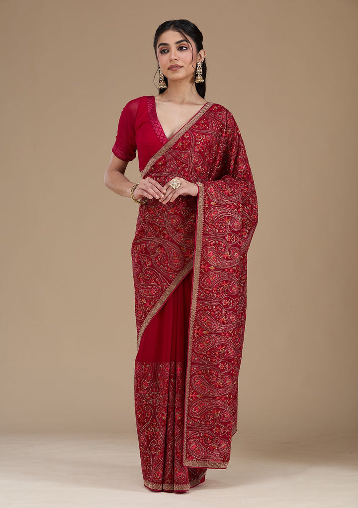 Rani Pink Kashmiri Georgette Saree_koskii