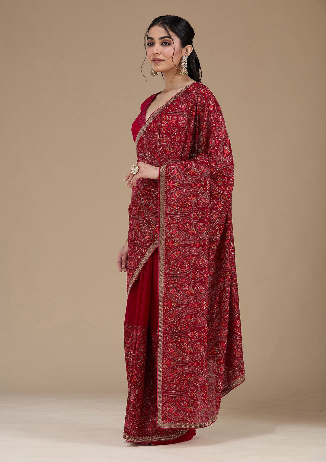 Rani Pink Kashmiri Georgette Saree_koskii