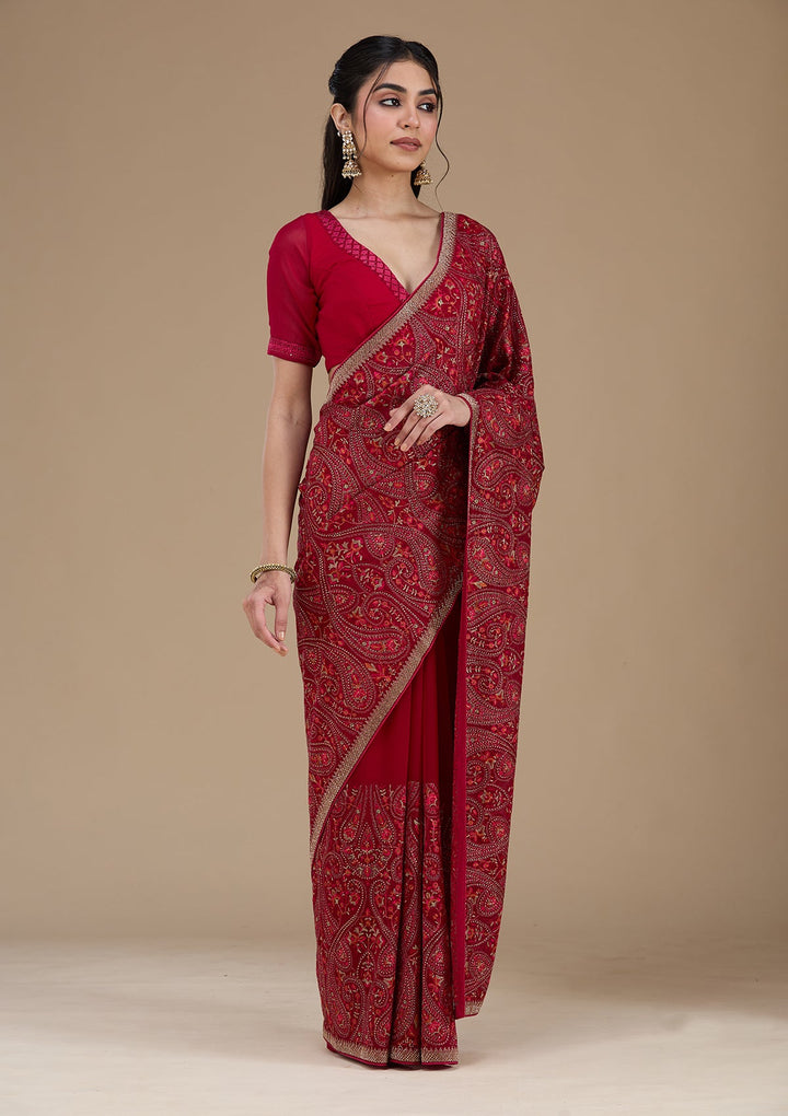Rani Pink Kashmiri Georgette Saree_koskii