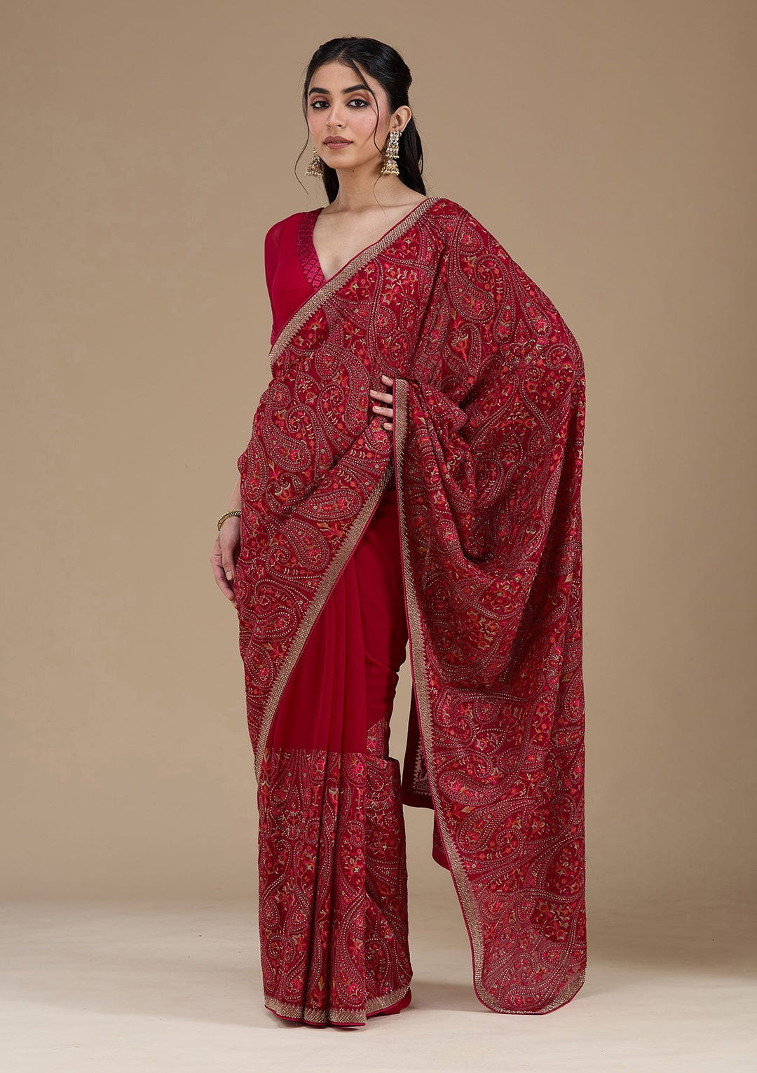 Rani Pink Kashmiri Georgette Saree_koskii