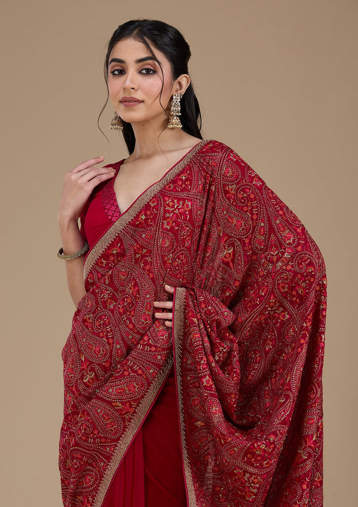 Rani Pink Kashmiri Georgette Saree_koskii