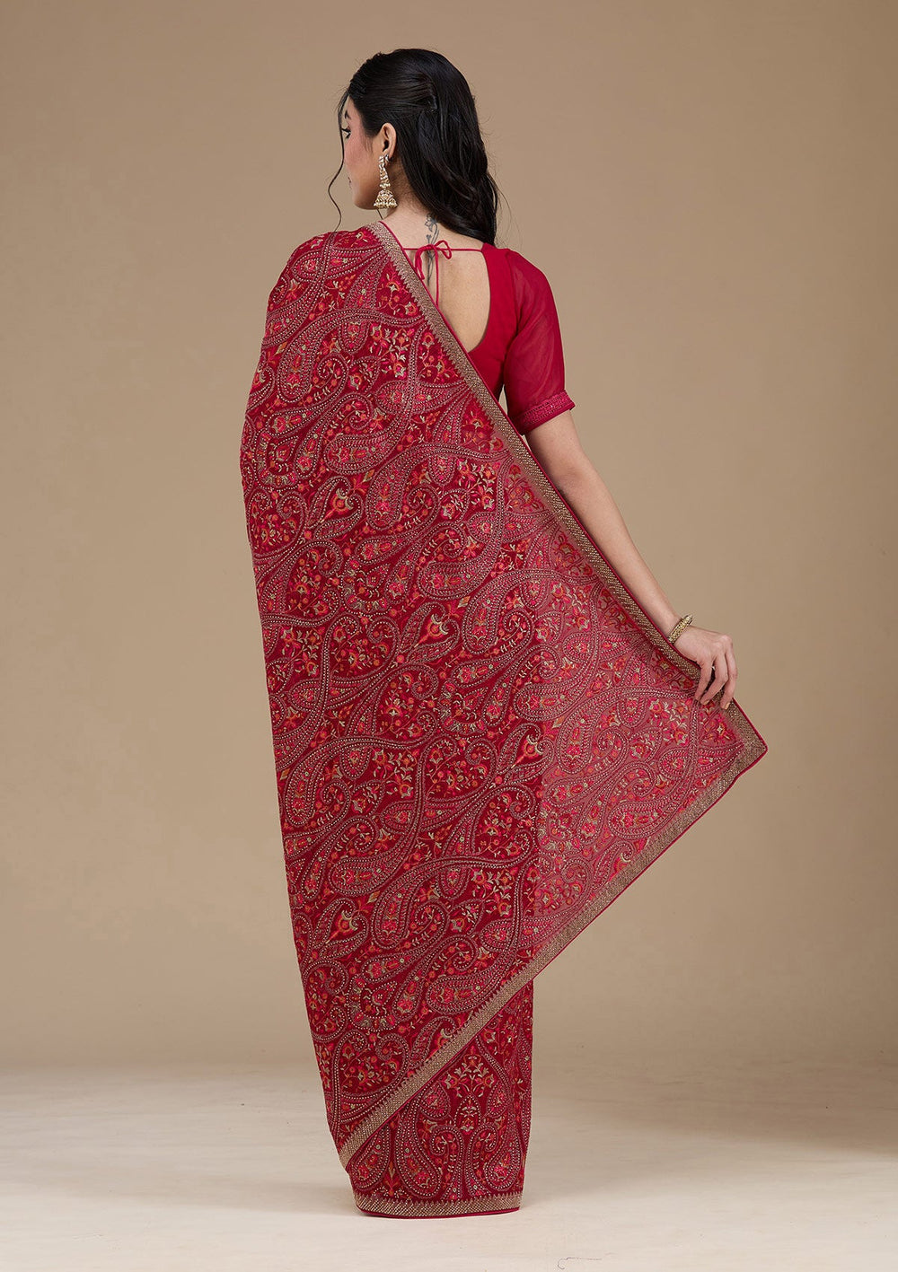 Rani Pink Kashmiri Georgette Saree_koskii