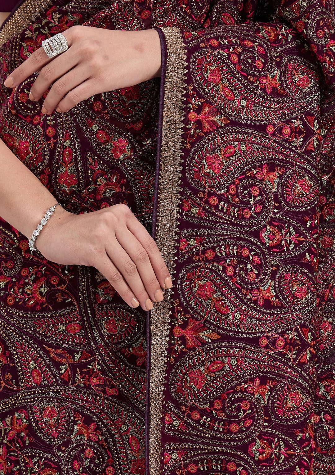 Wine Kashmiri Georgette Saree_koskii