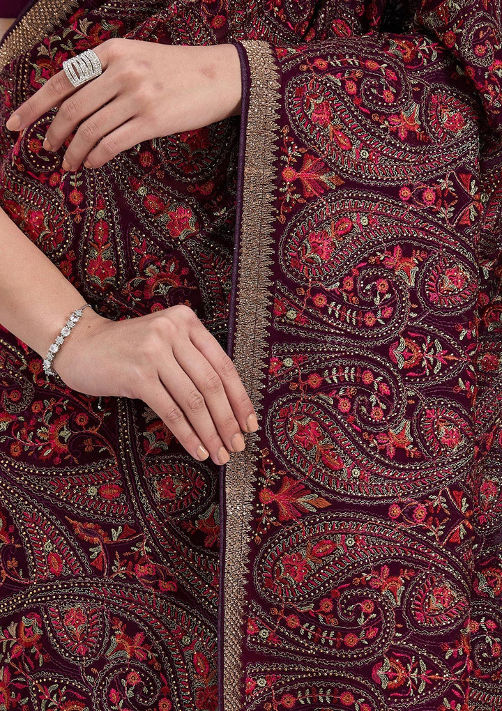 Wine Kashmiri Georgette Saree_koskii