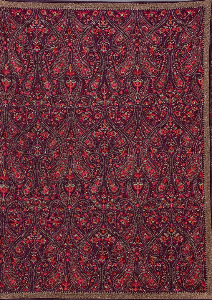 Wine Kashmiri Georgette Saree_koskii