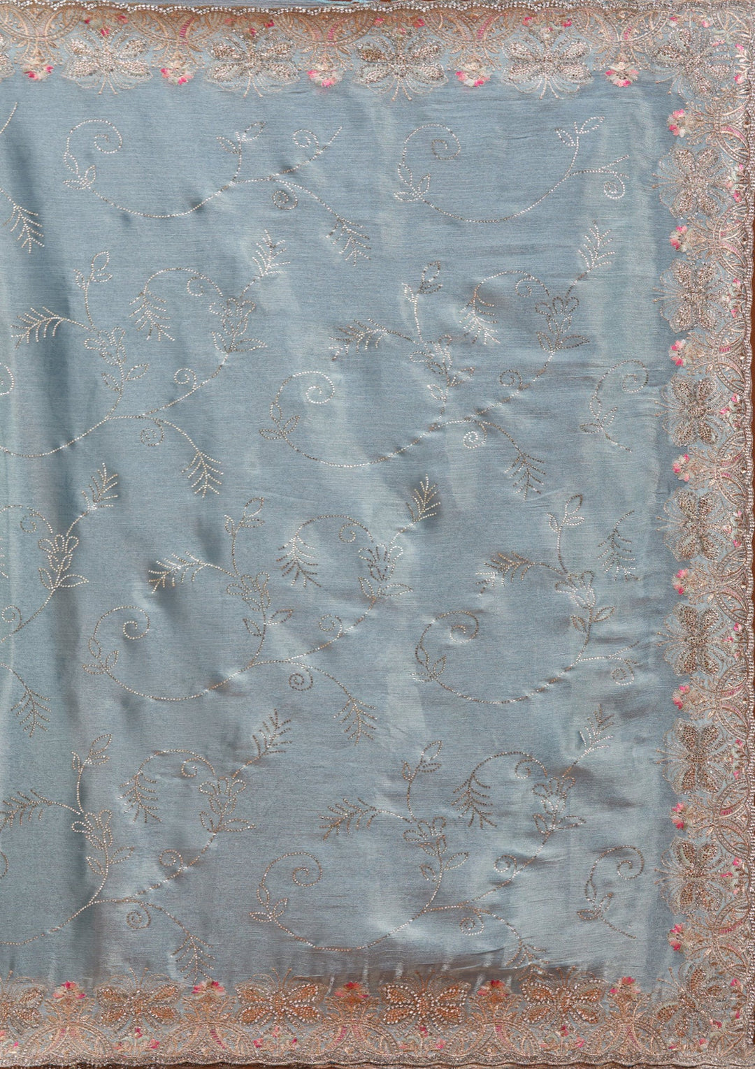 Grey Stonework (Gold) Organza Saree_koskii