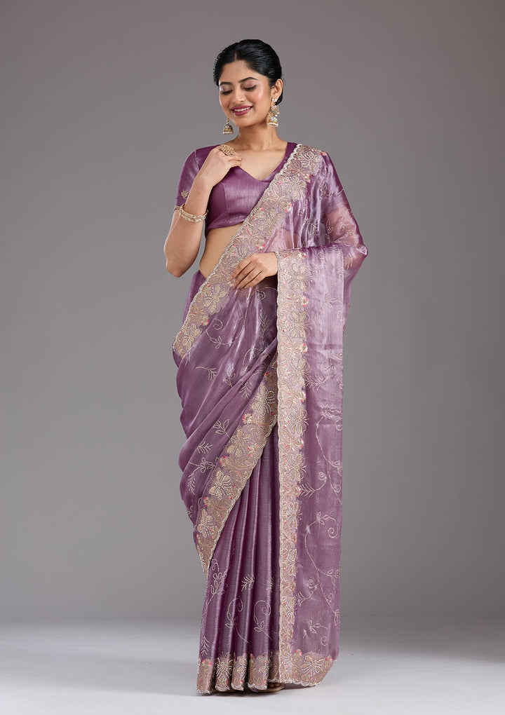 Lavender Stonework (Gold) Organza Saree_koskii