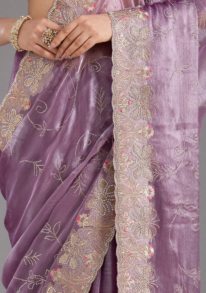Lavender Stonework (Gold) Organza Saree_koskii