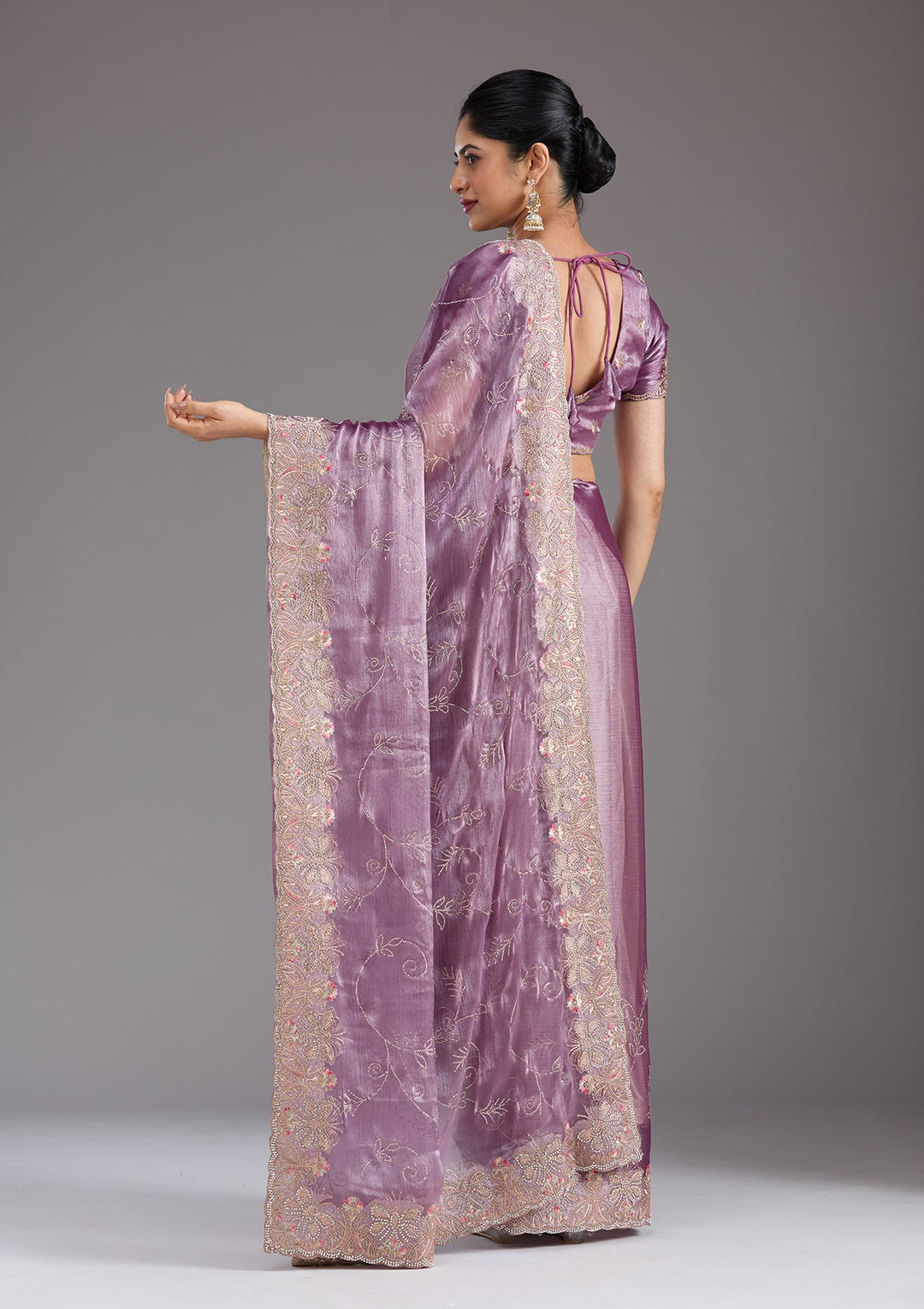 Lavender Stonework (Gold) Organza Saree_koskii