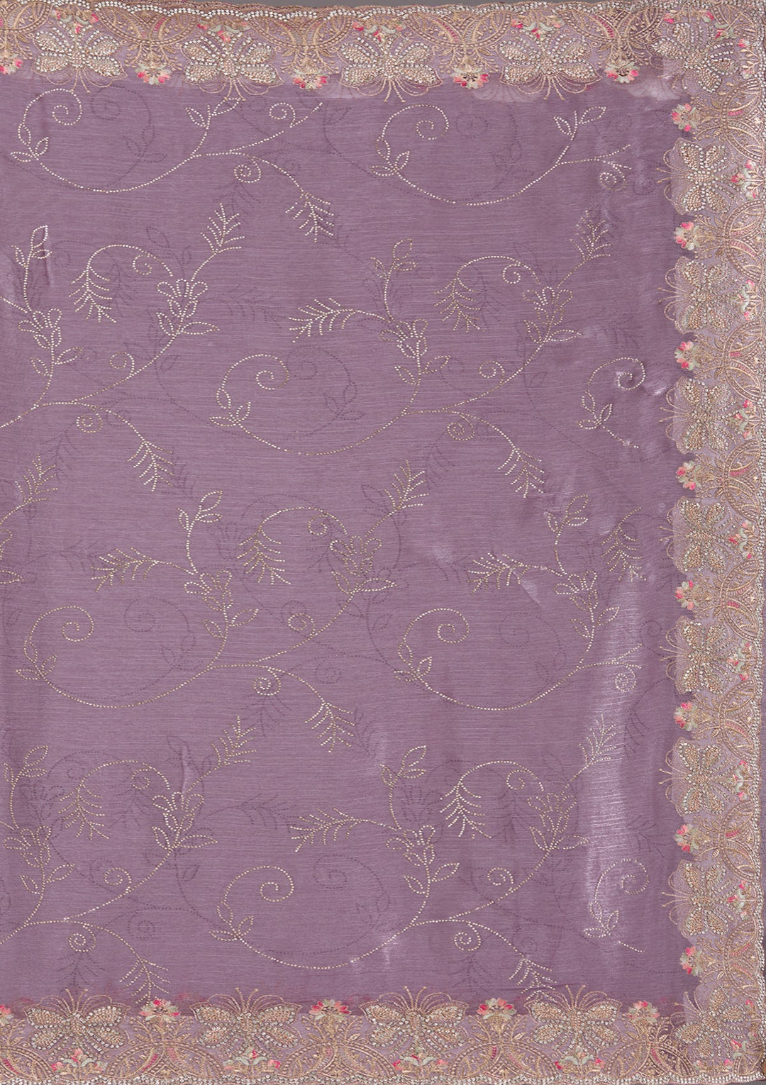 Lavender Stonework (Gold) Organza Saree_koskii