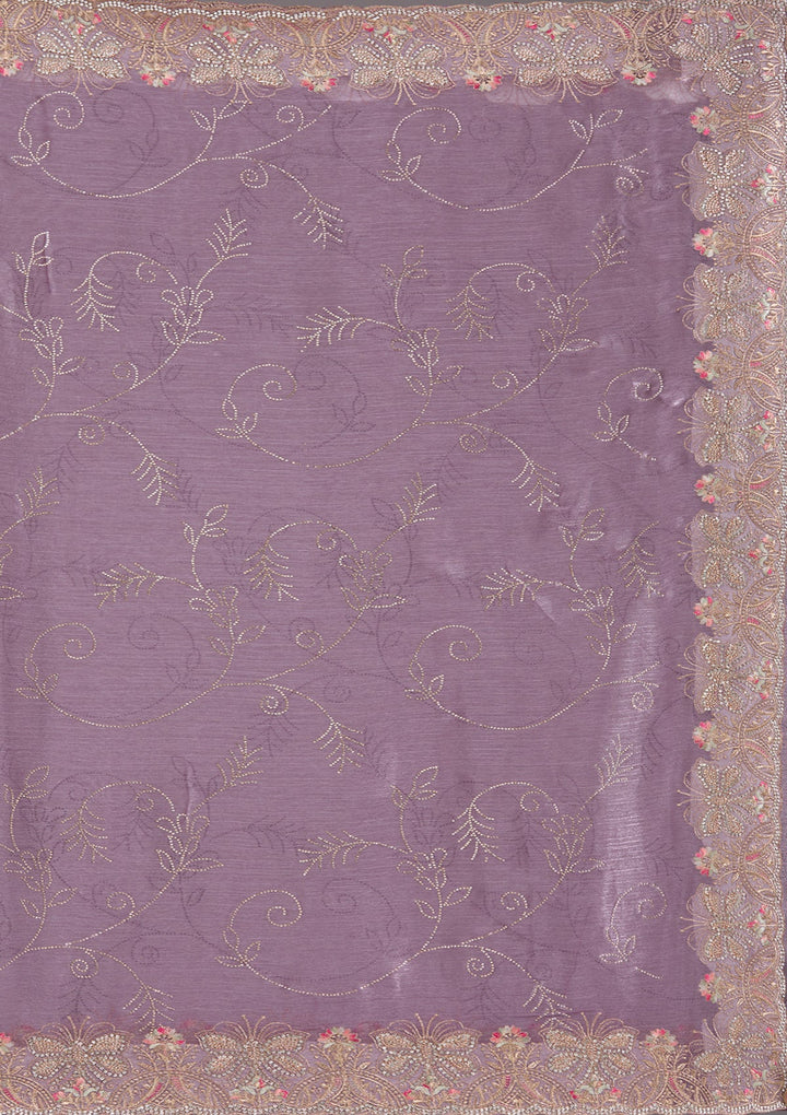 Lavender Stonework (Gold) Organza Saree_koskii