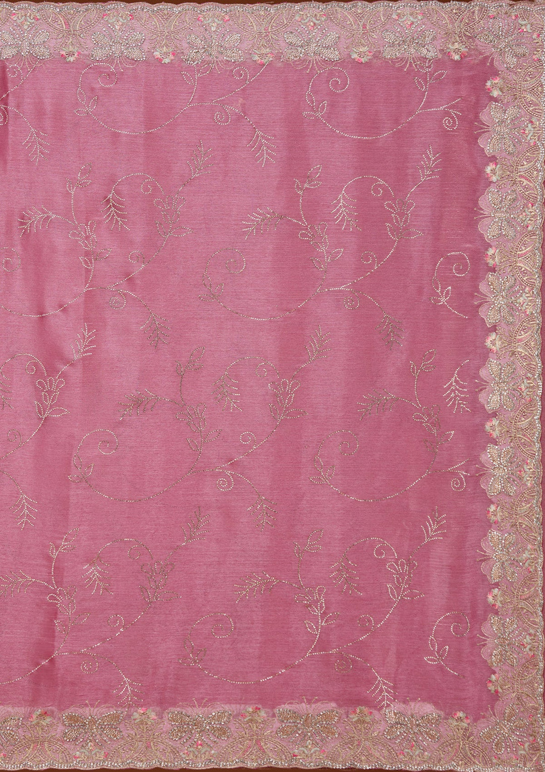 Pink Stonework (Gold) Organza Saree_koskii