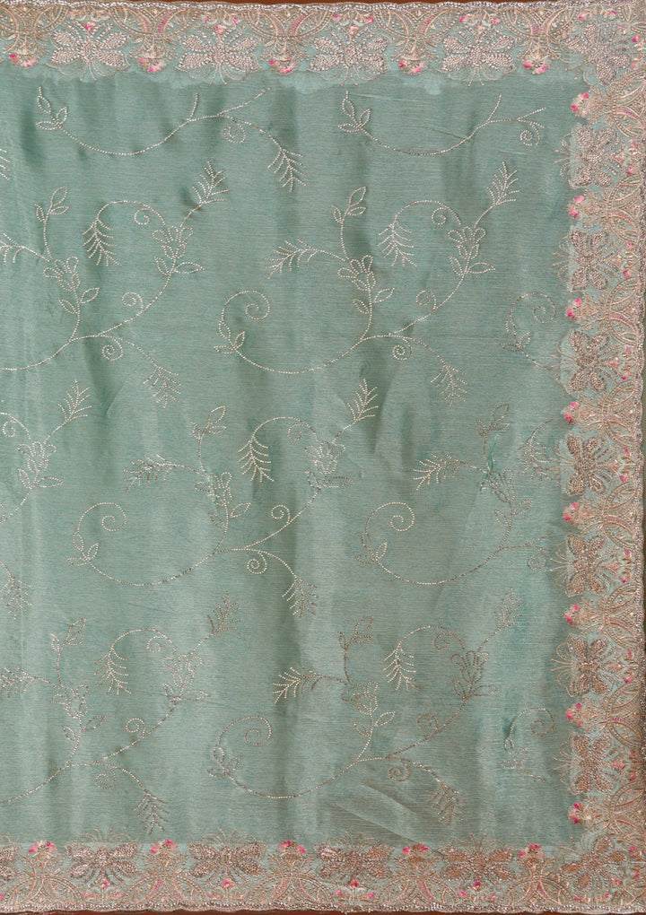 Sea Green Stonework (Gold) Organza Saree_koskii
