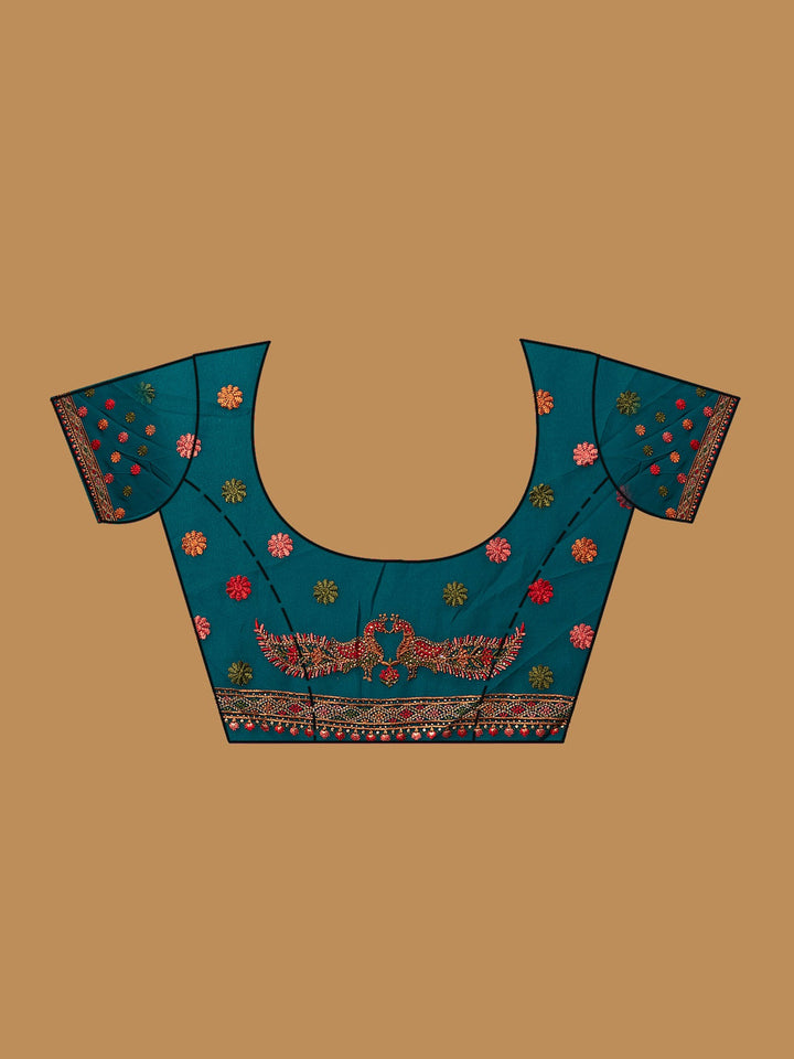 Peacock Blue Kashmiri Georgette Saree