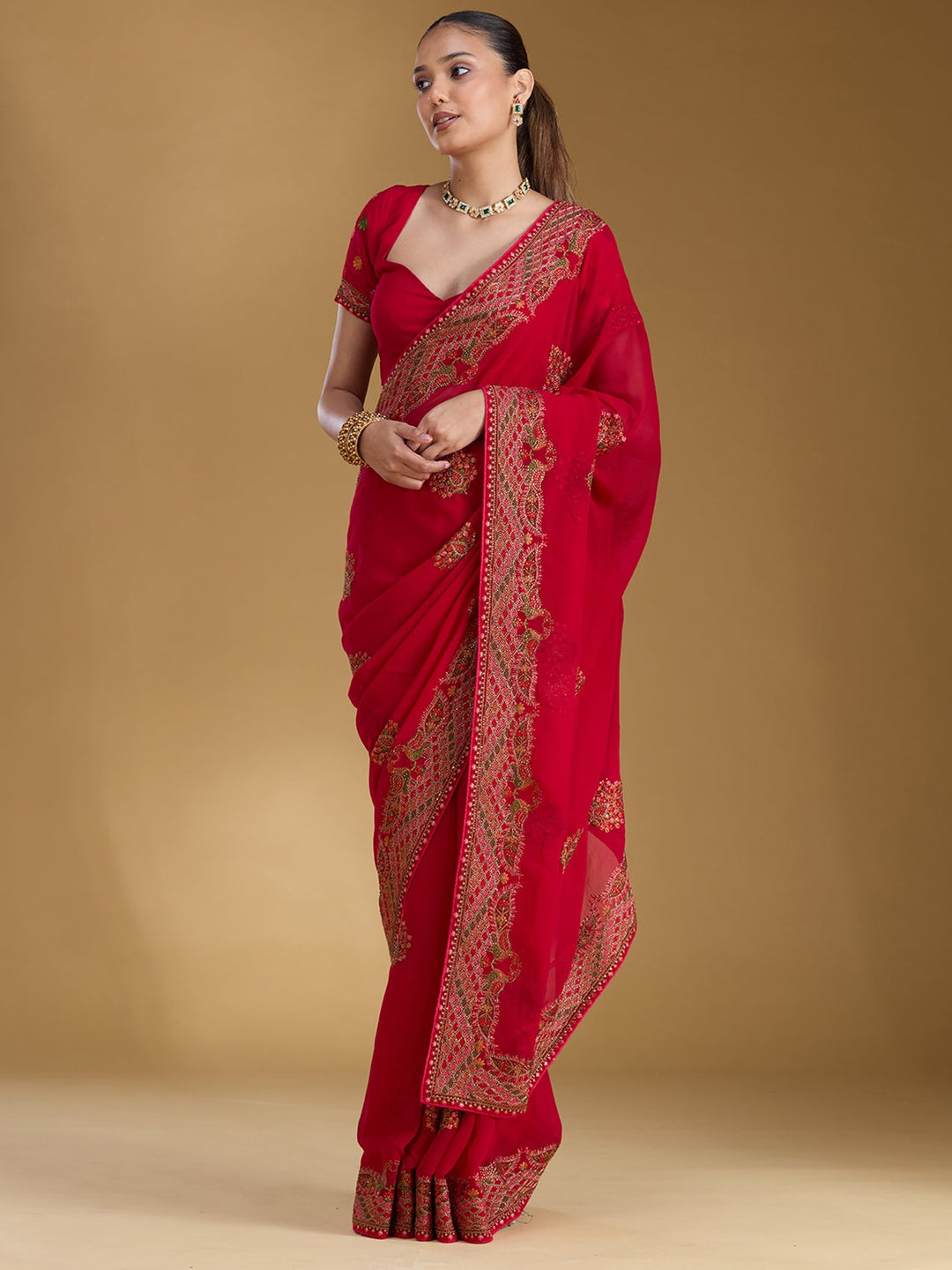 Rani Pink Kashmiri Georgette Saree