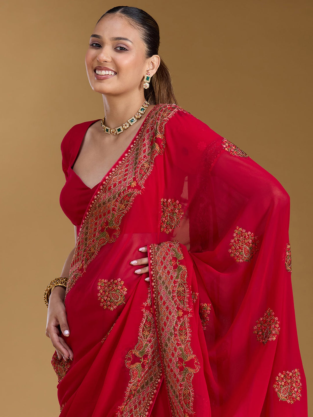Rani Pink Kashmiri Georgette Saree