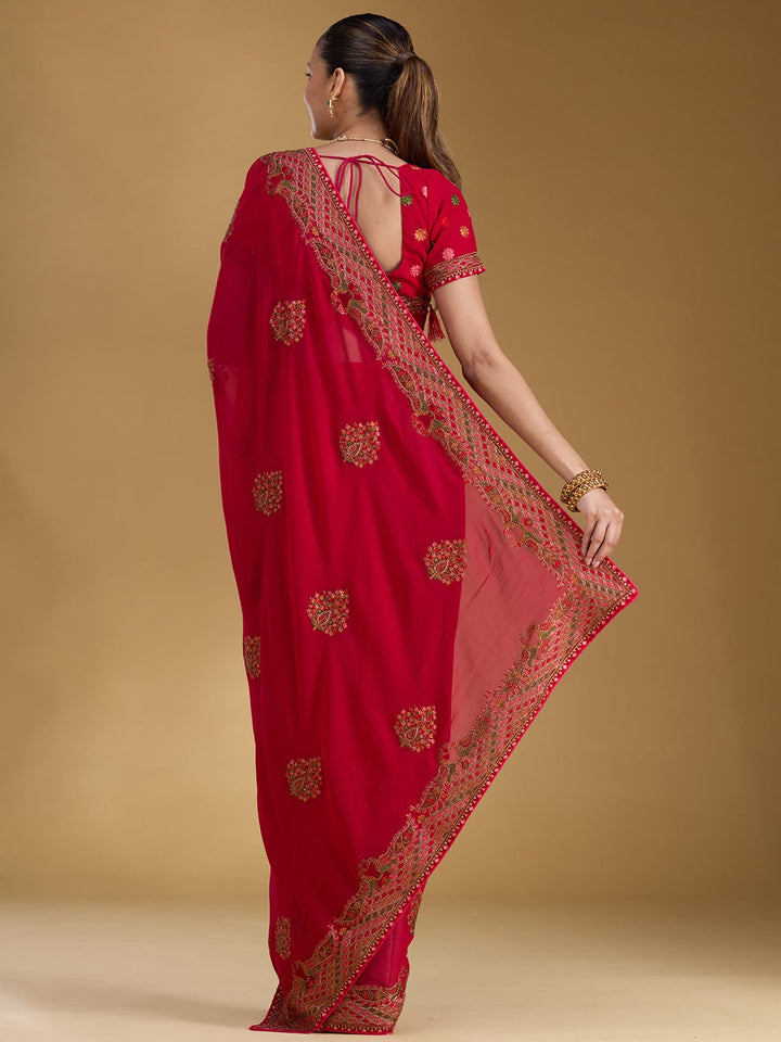 Rani Pink Kashmiri Georgette Saree